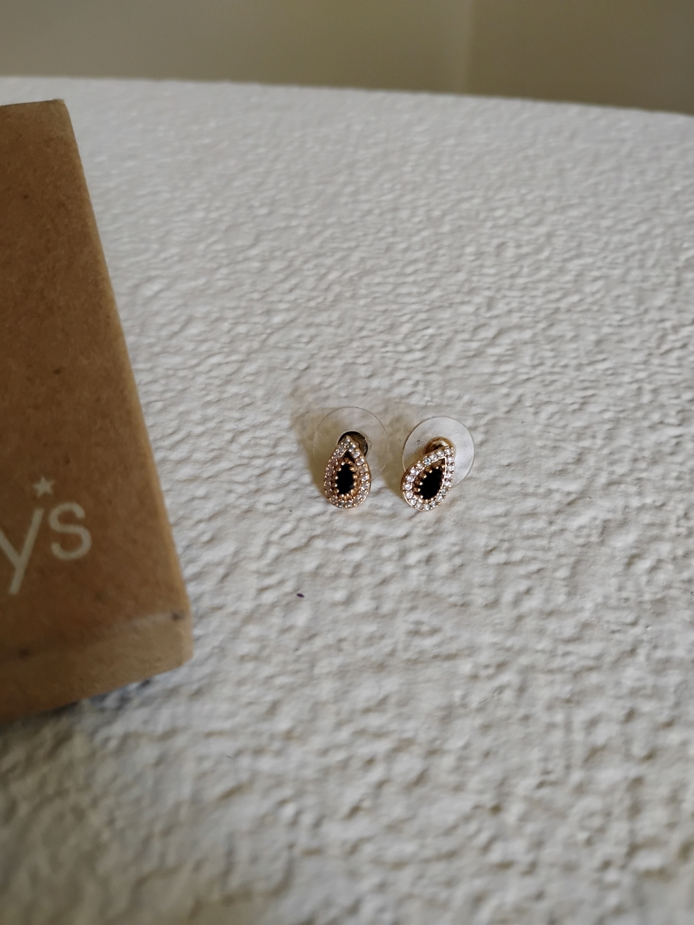 Gold Teardrop Navy Stone Stud Earrings - Women Jewelry